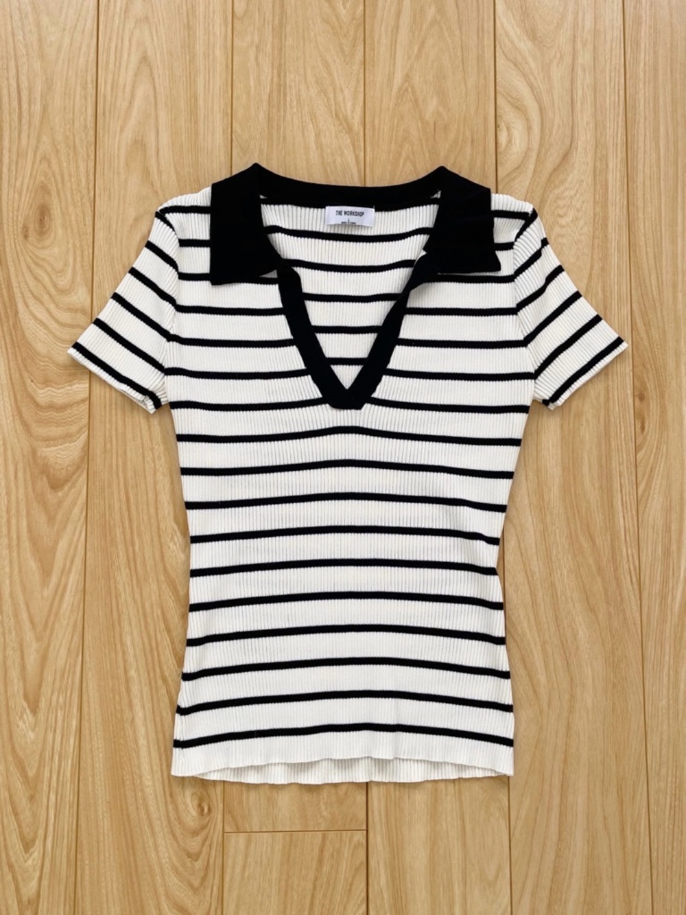 The Workshop | Black & Cream Striped Ribbed Top